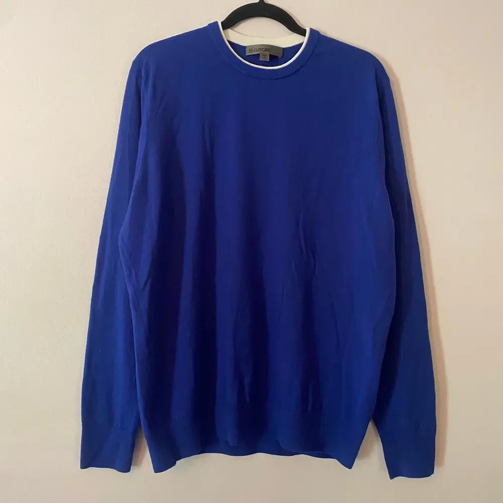 G/FORE Blue White Knit Pullover Sweater Wool Blend Minimalist Men's size Large